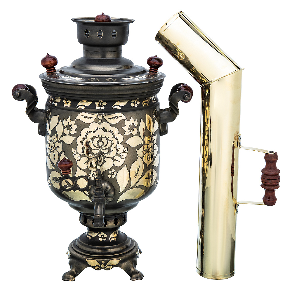 Самовар латунный комбинированный 5 л «Цветы» - интернет магазин Русь Велика я 