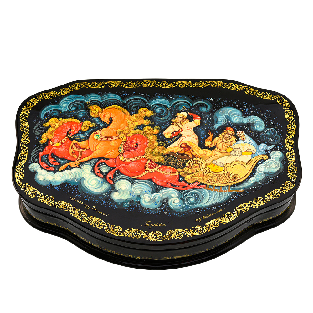 Шкатулка с художественной росписью «Тройка» - интернет магазин Русь Велика я 