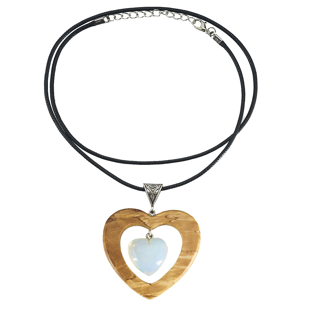 Кулон из карельской березы и опалита «Два сердца» - интернет магазин Русь Велика я 