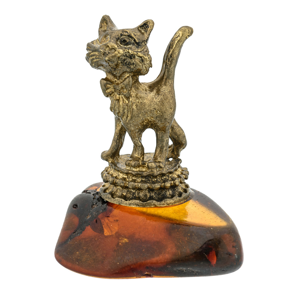Статуэтка с янтарем «Кот выставочный» - интернет магазин Русь Велика я 
