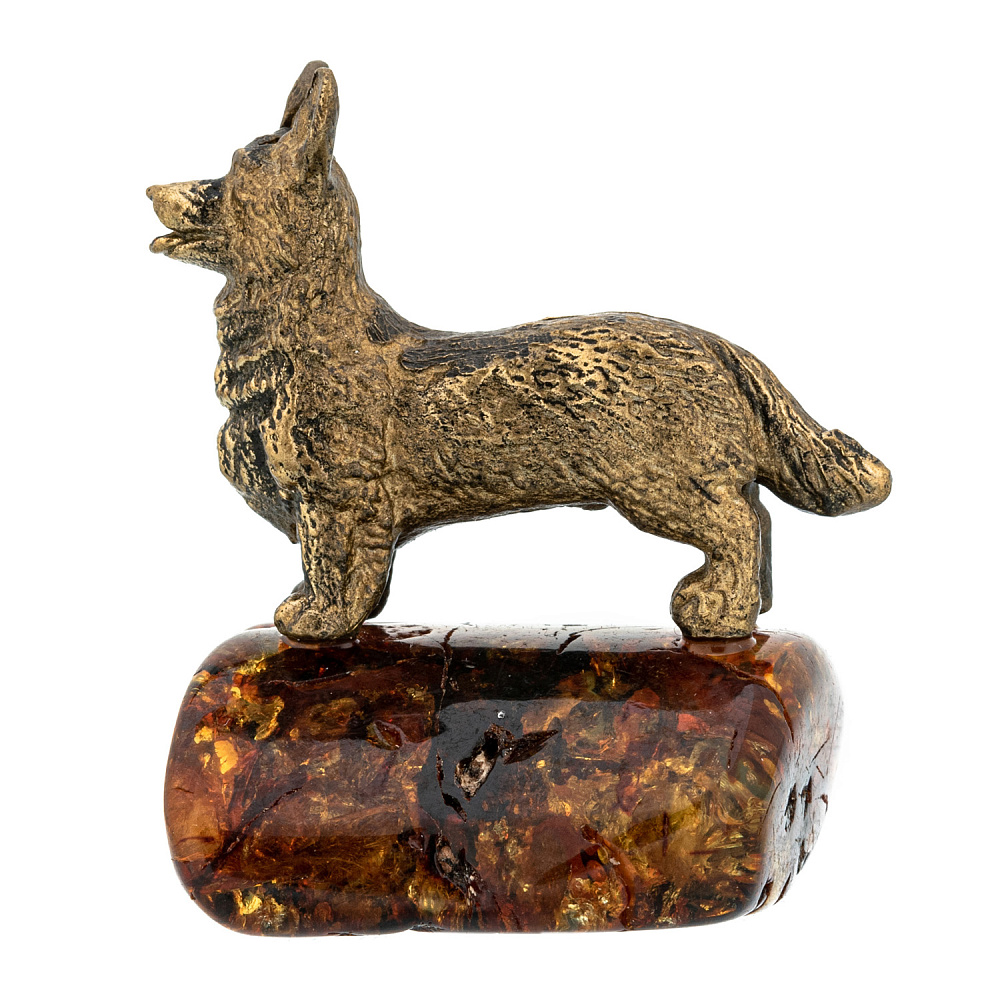 Статуэтка с янтарем «Собака ушастый корги» - интернет магазин Русь Велика я фото 1