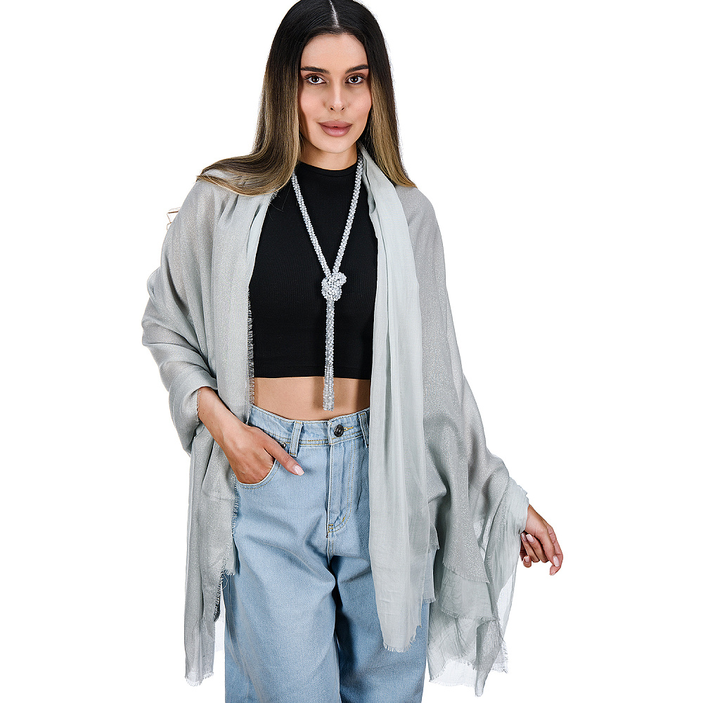 Набор парных палантинов с бусами-жгутом «Дуэт». Серый - интернет магазин Русь Велика я 