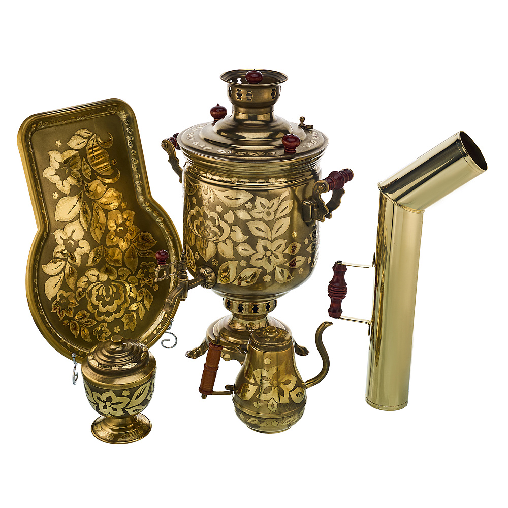 Самовар комбинированный 7 л с гравировкой «Цветочек» - интернет магазин Русь Велика я 