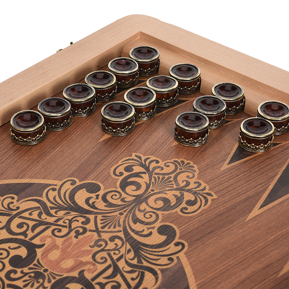 Нарды с кожаной вставкой и янтарными фишками «Кроко» 60х30 см - интернет магазин Русь Велика я фото 3