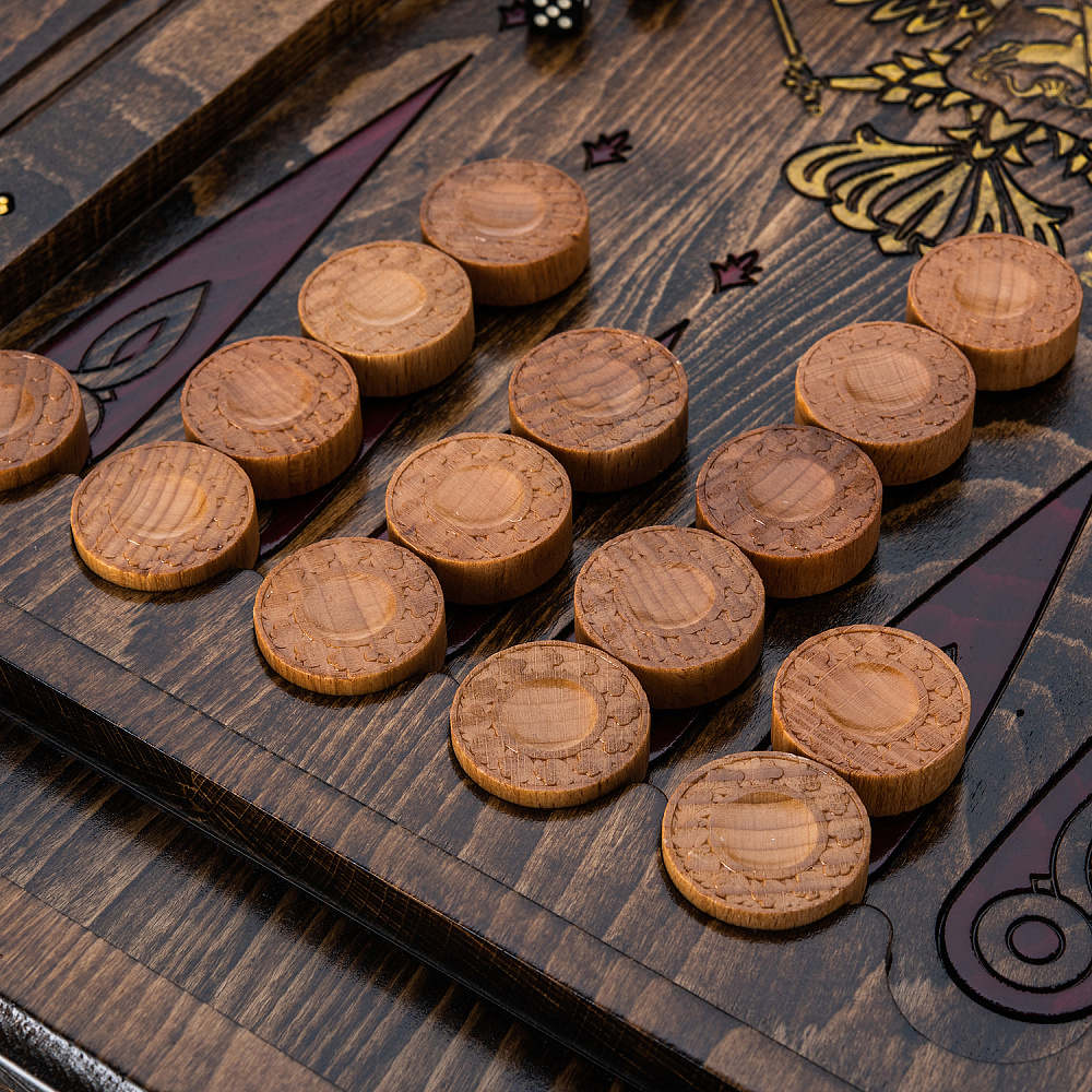 Нарды деревянные резные со столиком «Герб РФ» 60х30 см - интернет магазин Русь Велика я фото 5