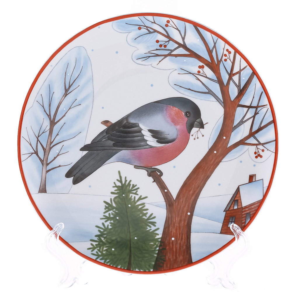 Декоративная тарелка «Снегирь красногрудый». Форма Эллипс. ИФЗ - интернет магазин Русь Велика я 