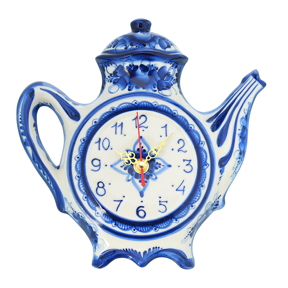 Часы настенные «Чайник». Фарфор Гжель - интернет магазин Русь Велика я 