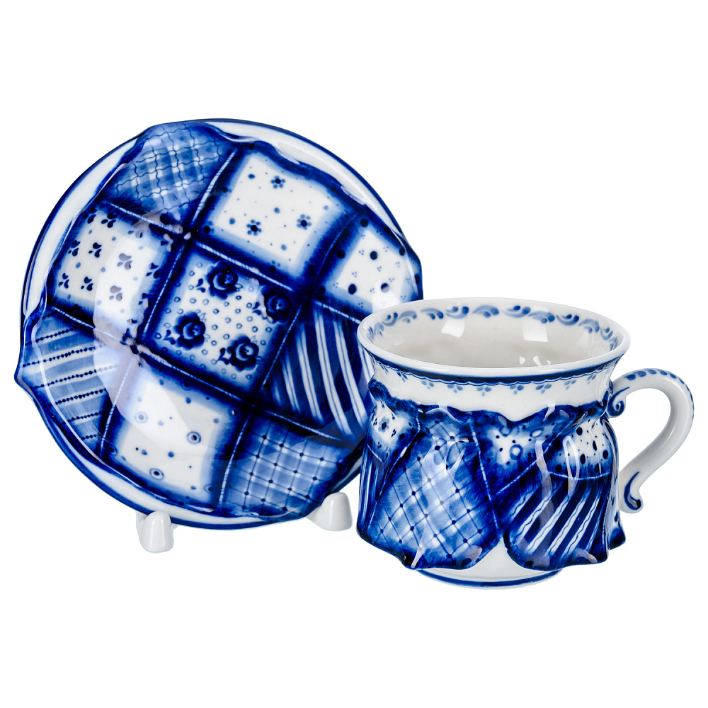 Чайный сервиз на 6 персон «Скоморошьи забавы». Гжель - интернет магазин Русь Велика я фото 4