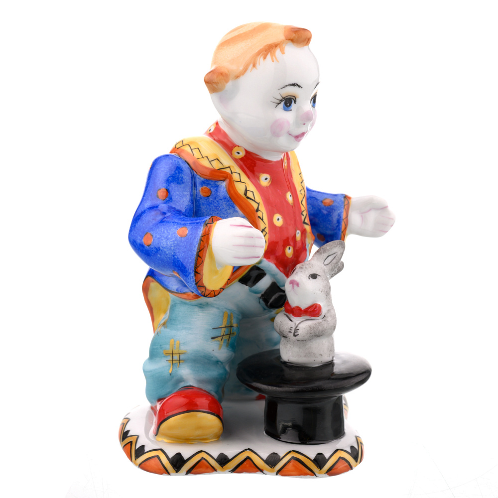 Статуэтка фарфоровая «Клоун с кроликом». Гжель в цвете - интернет магазин Русь Велика я фото 1