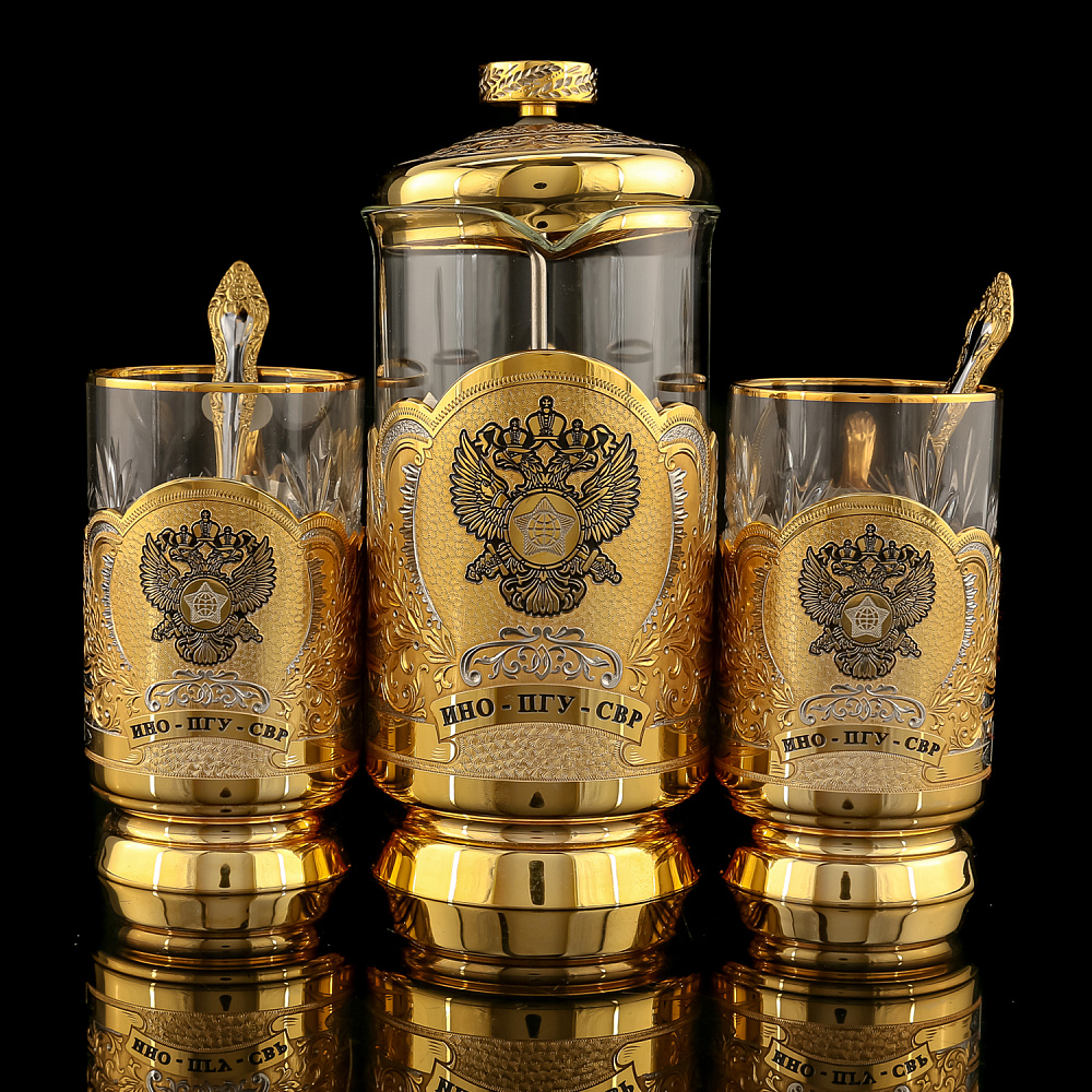 Чайный набор с френч-прессом и подстаканниками «СВР». Златоуст - интернет магазин Русь Велика я 