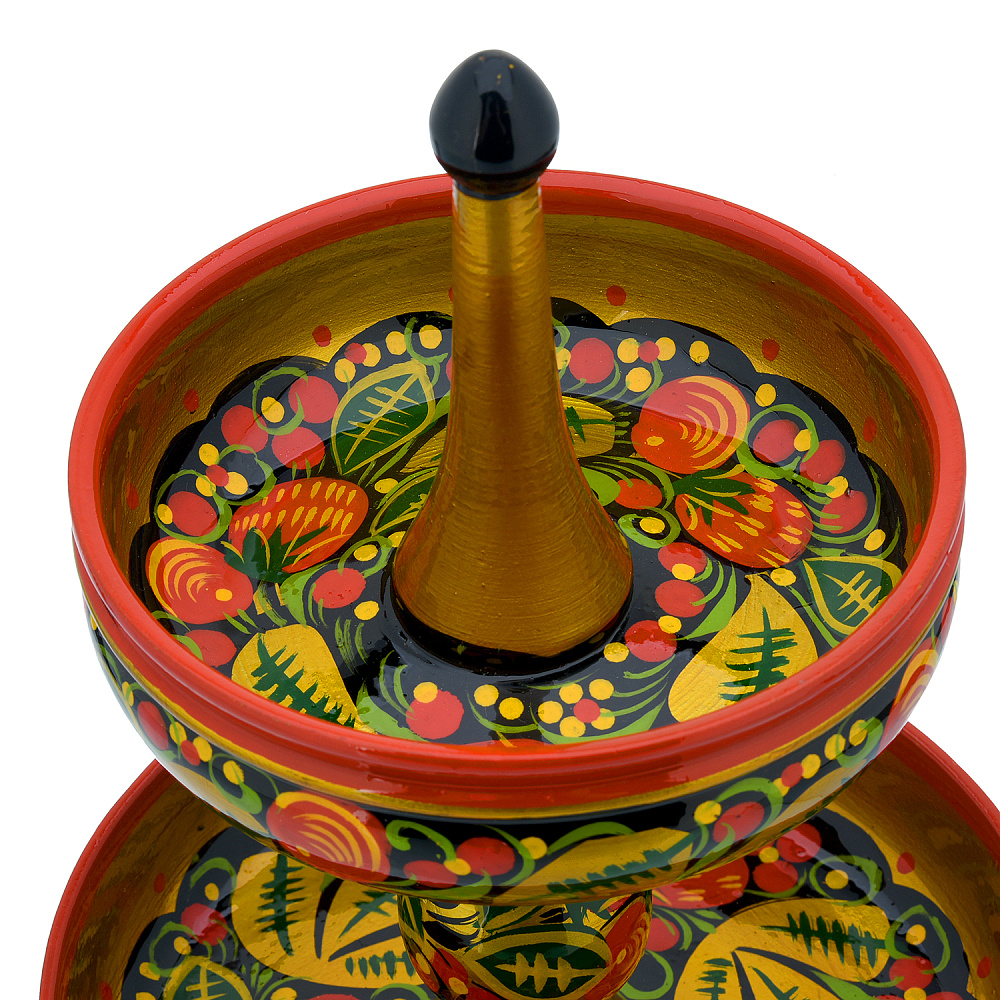 Конфетница двухъярусная «Клубника». Хохлома - интернет магазин Русь Велика я фото 2