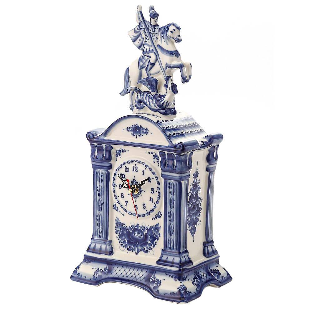 Часы «Георгий Победоносец». Фарфор Гжель - интернет магазин Русь Велика я фото 1