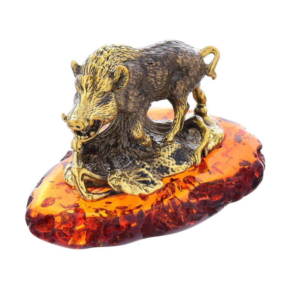 Статуэтка на янтаре «Кабан» - интернет магазин Русь Велика я фото 1