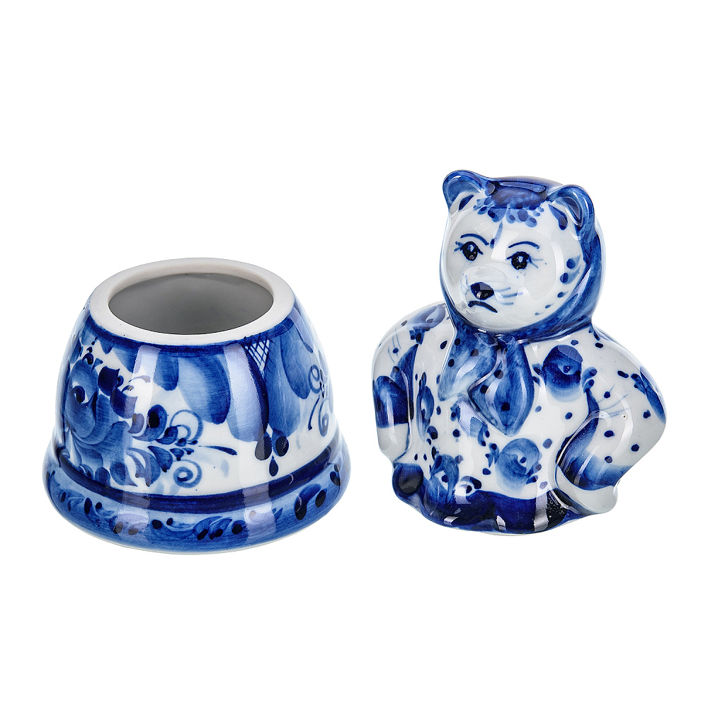 Фарфоровая шкатулка «Медведица в платочке». Гжель - интернет магазин Русь Велика я фото 1