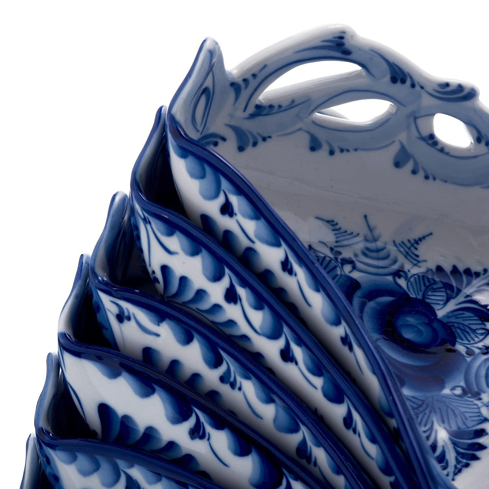 Менажница большая. 6 салатников на блюде. Гжель - интернет магазин Русь Велика я фото 3