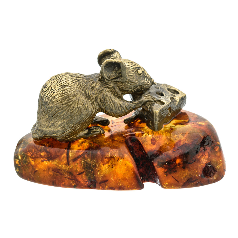 Статуэтка с янтарем «Крыса кушает сыр» - интернет магазин Русь Велика я 