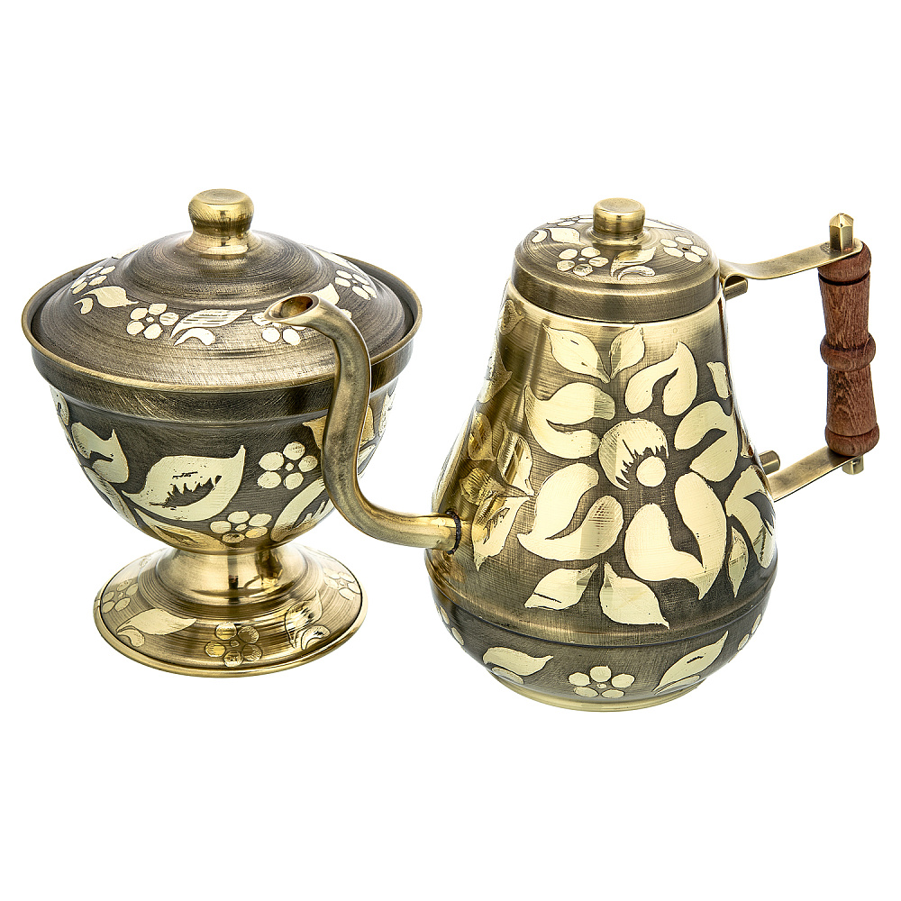 Самовар латунный жаровой 5л «Цветы». Форма Рюмка - интернет магазин Русь Велика я фото 6