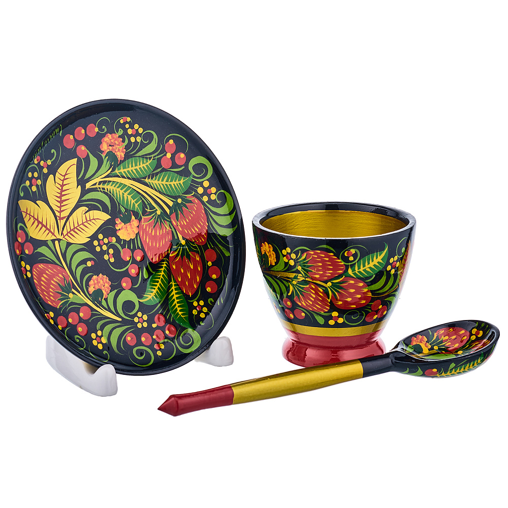 Набор деревянной посуды для кофе с росписью. Хохлома - интернет магазин Русь Велика я 