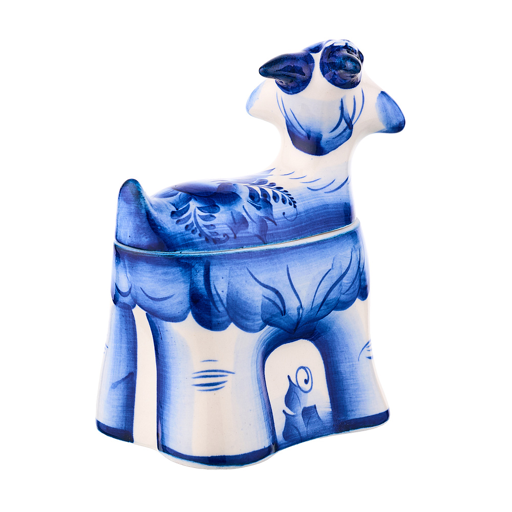 Шкатулка фарфоровая с росписью «Коза». Гжель - интернет магазин Русь Велика я фото 2