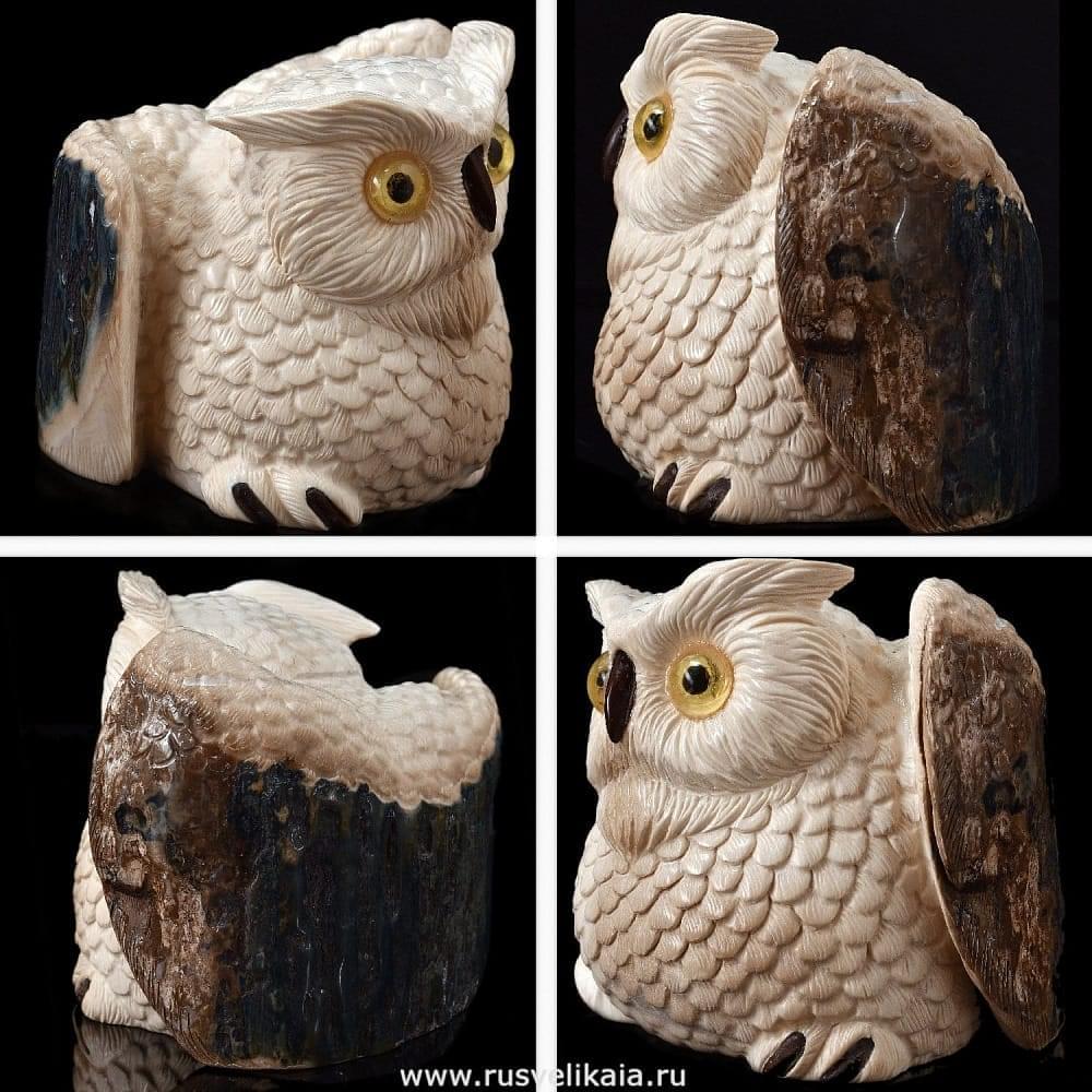Скульптура из бивня мамонта «Совенок» - интернет магазин Русь Велика я фото 1