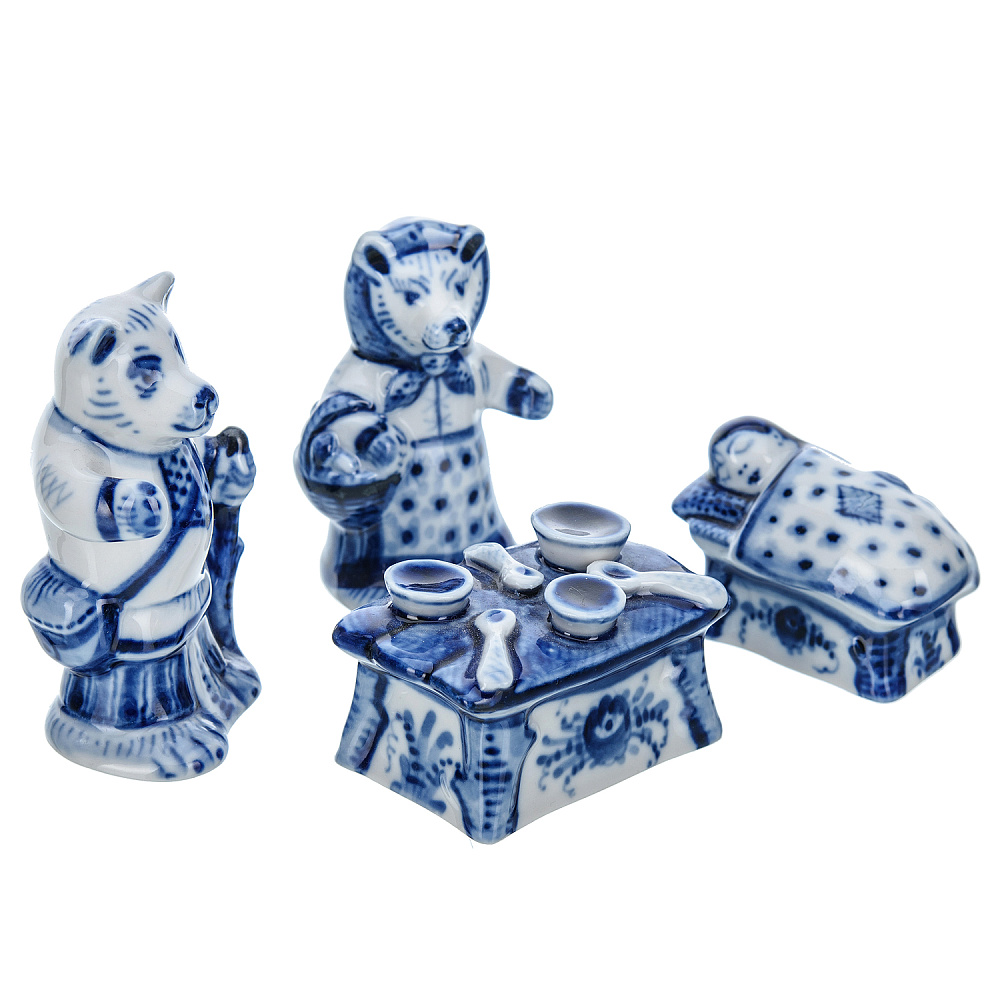 Набор статуэток «Маша и медведь». Гжель - интернет магазин Русь Велика я фото 3