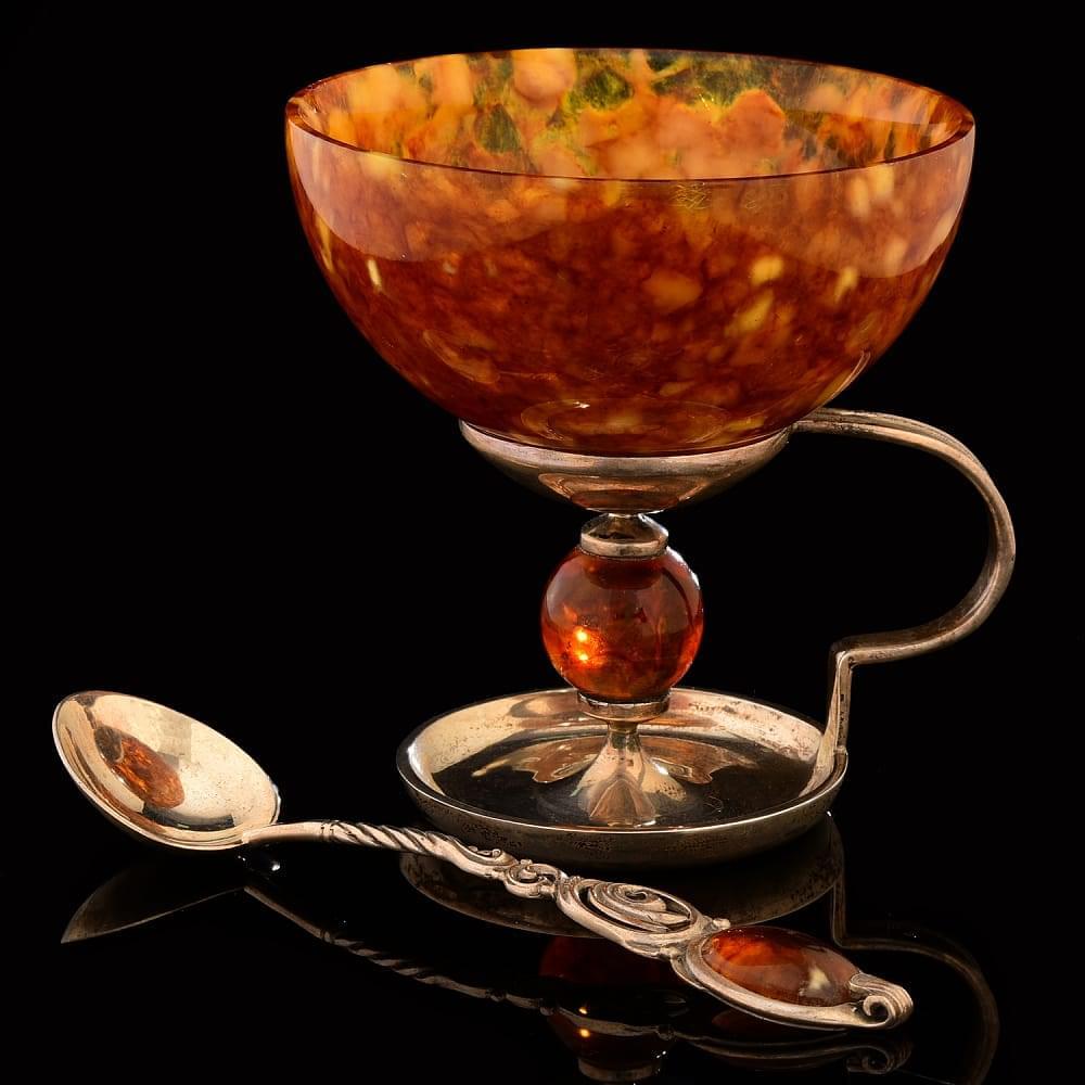 Деликатесный набор из янтаря «Шар». Серебро 875 * - интернет магазин Русь Велика я фото 11