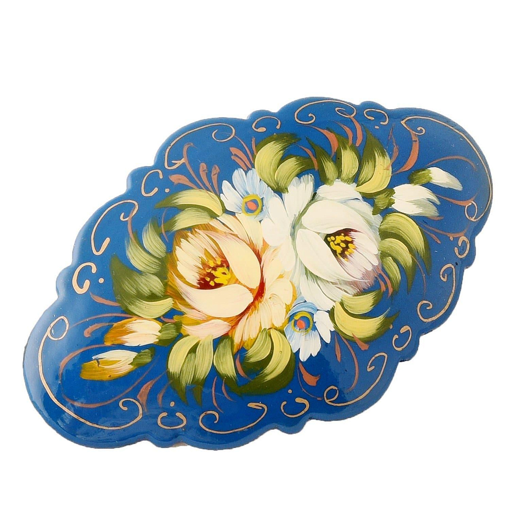 0013104-6см-овал Сувенир ЗАКОЛКА ДЛЯ ВОЛОС ЖОСТОВО Ручная роспись  в ассортименте - интернет магазин Русь Велика я фото 1