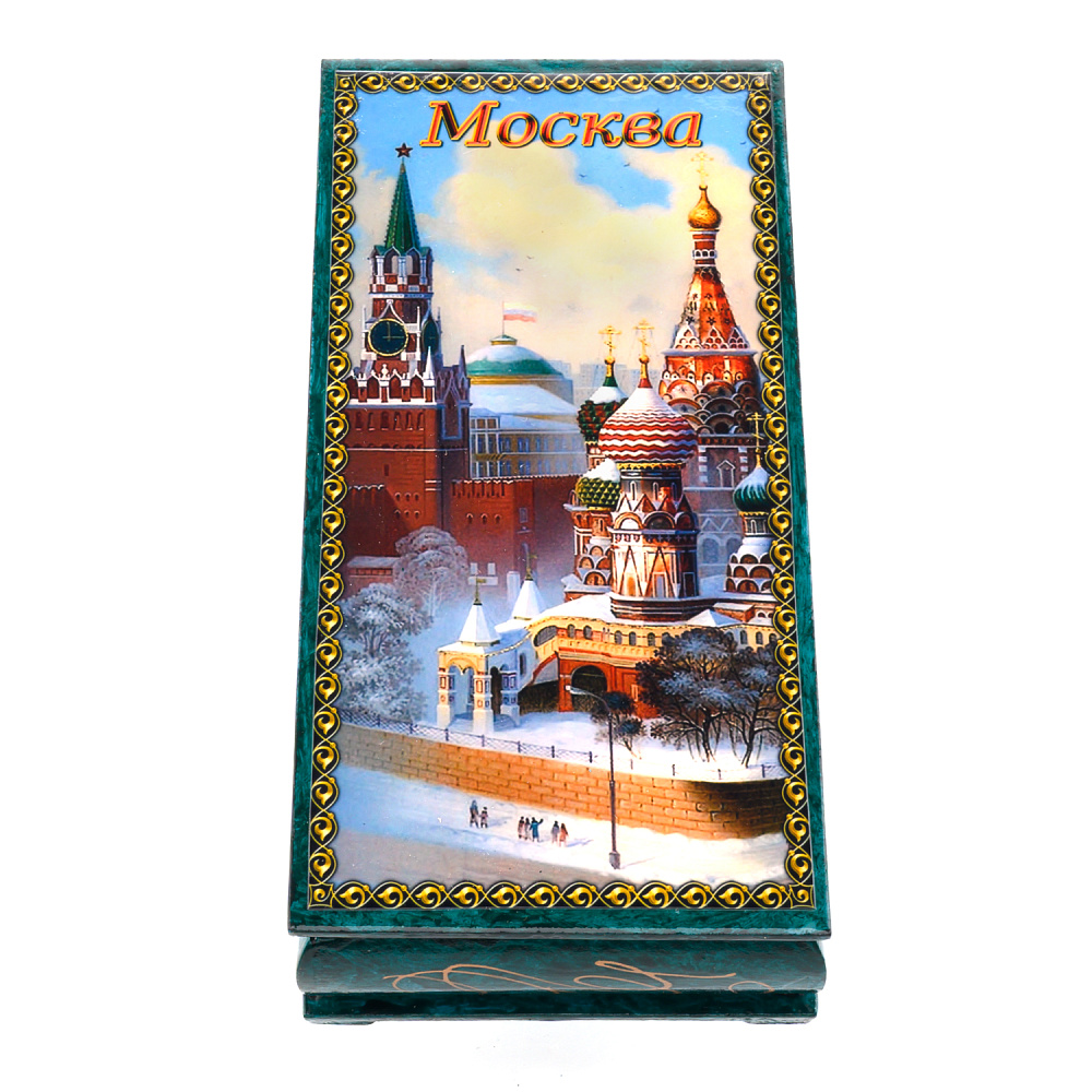 Шкатулка-купюрница из папье-маше с принтом «Москва. Храм Василия Блаженного» - интернет магазин Русь Велика я 