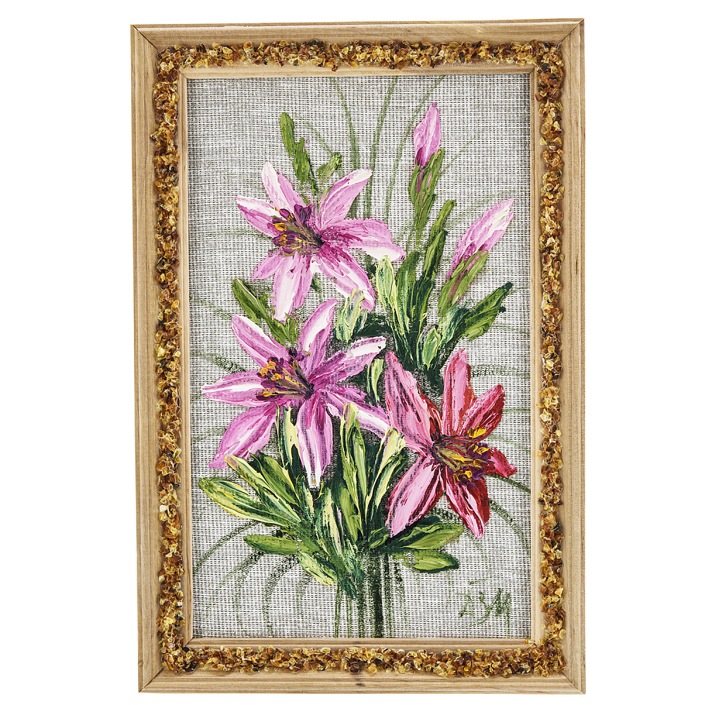 Панно в янтарной раме «Букет цветов» 27х18 см - интернет магазин Русь Велика я 