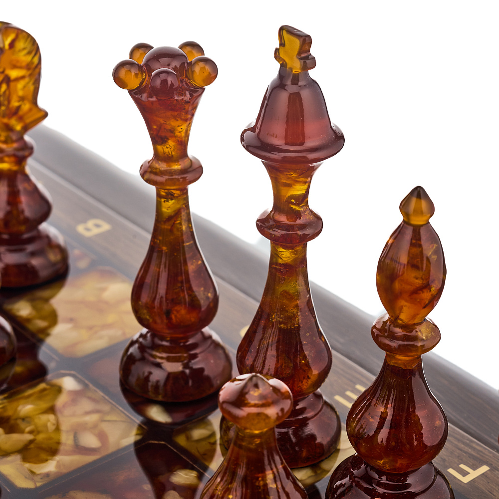 Шахматы из мореного дуба с янтарными фигурами 45х45 см - интернет магазин Русь Велика я фото 12