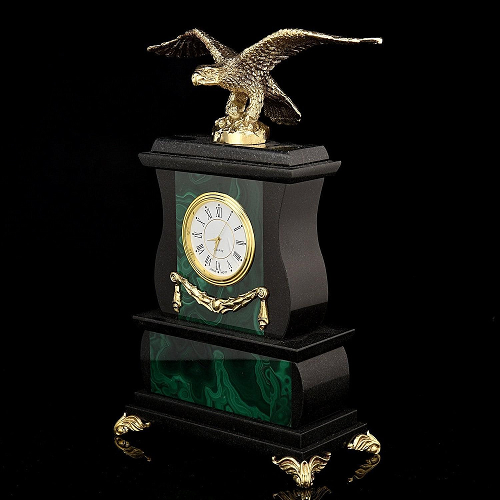 Часы «Орел». Малахит с бронзой - интернет магазин Русь Велика я фото 1