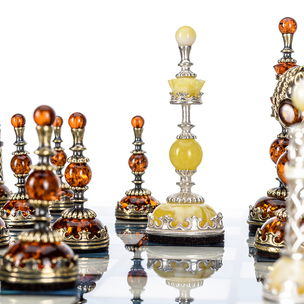 Шахматы с перламутром и янтарными фигурами 45х45 см - интернет магазин Русь Велика я фото 7