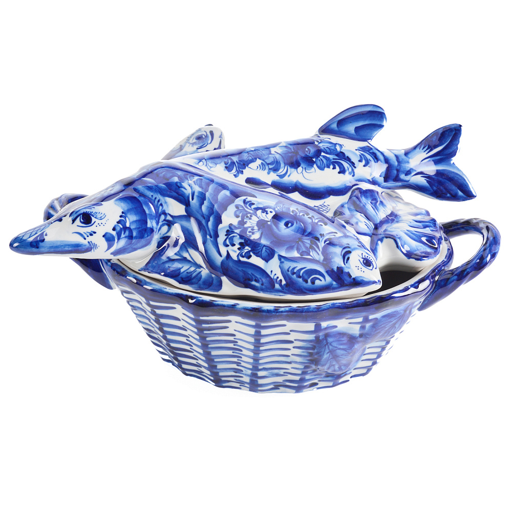 Супник «Щука». Гжель - интернет магазин Русь Велика я 