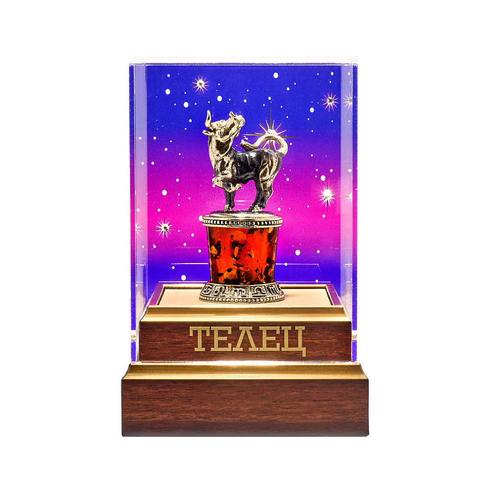 Статуэтка из янтаря и бронзы «Знак зодиака Телец» - интернет магазин Русь Велика я 