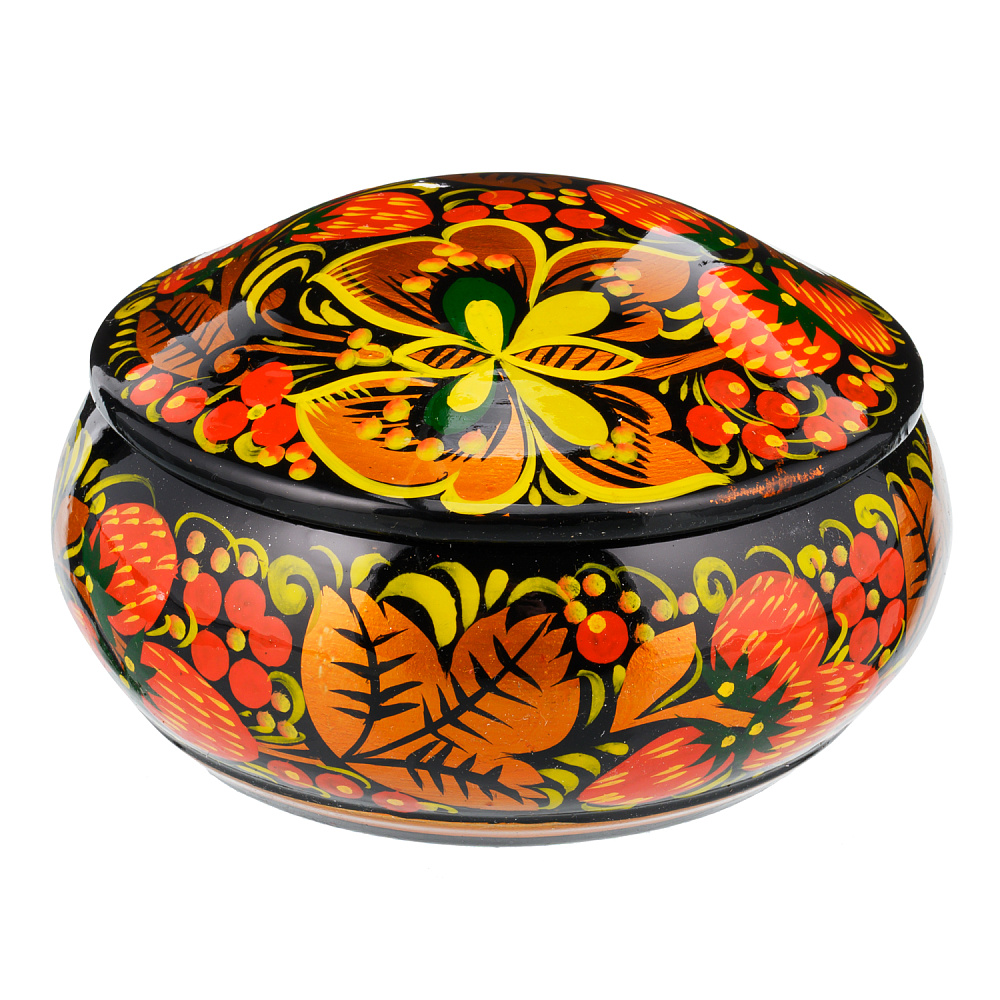 Деревянная круглая шкатулка с росписью «Клубника». Хохлома - интернет магазин Русь Велика я фото 2