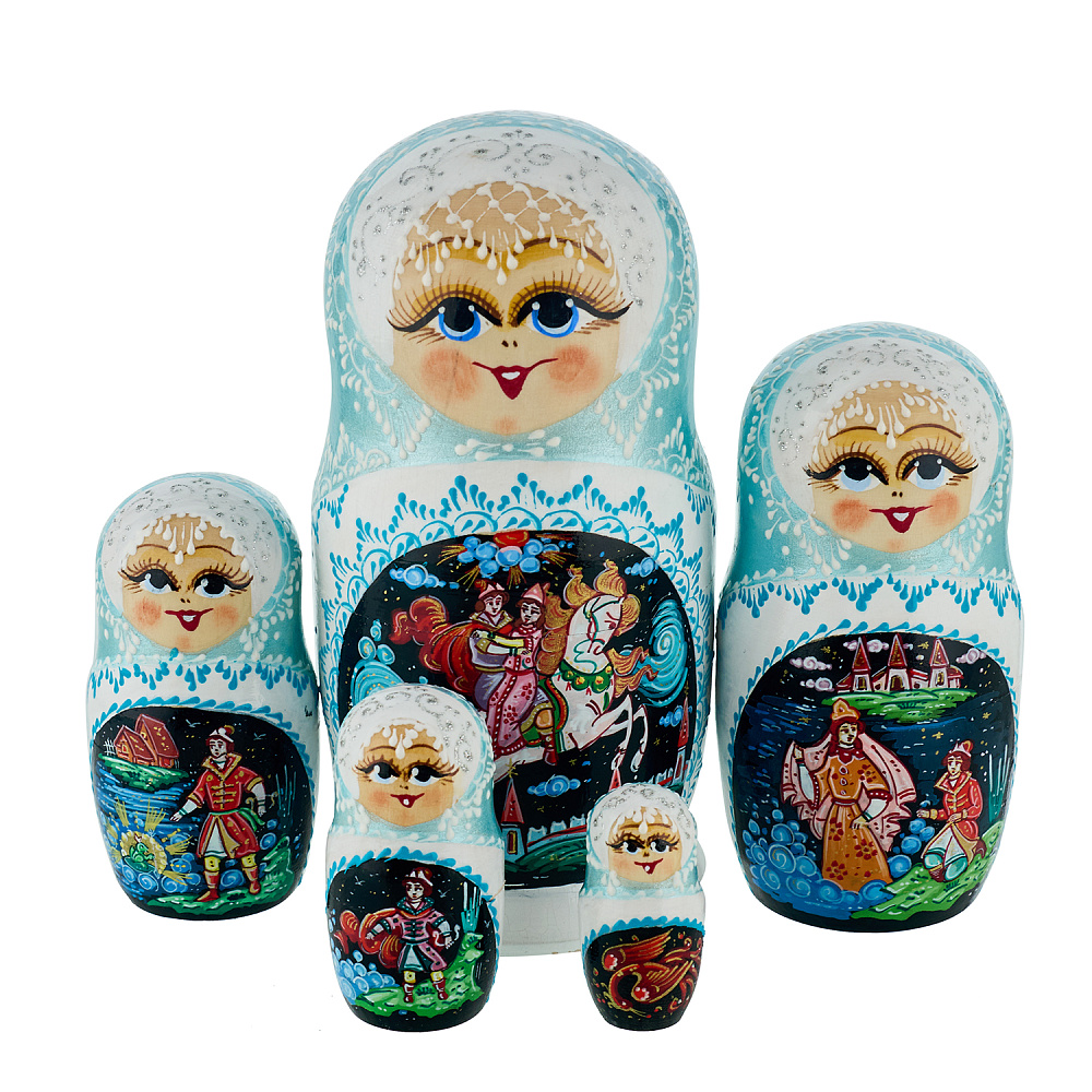 Матрешки «Зимние узоры. Свадьба» 5 мест - интернет магазин Русь Велика я 