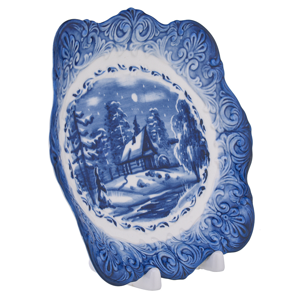 Тарелка декоративная «Зима в деревне». Гжель - интернет магазин Русь Велика я фото 2