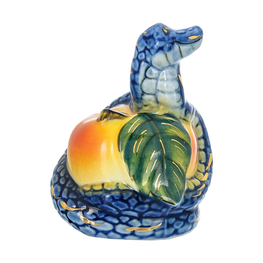 Змея Символ года 2025. Скульптура «Змей-искуситель» . Гжель в цвете и золоте - интернет магазин Русь Велика я фото 3