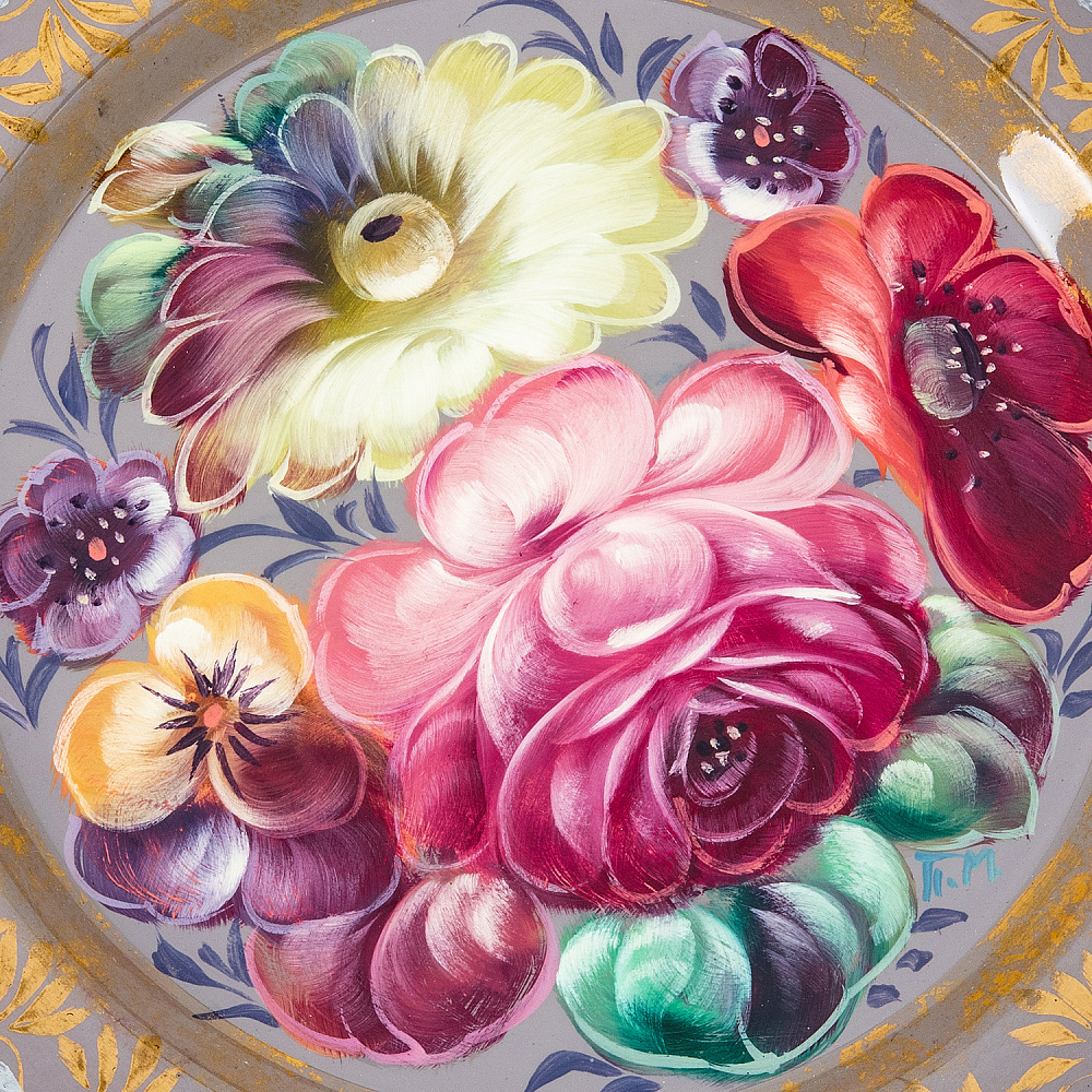 Поднос с авторской росписью «Цветы» 17х17 см - интернет магазин Русь Велика я фото 1