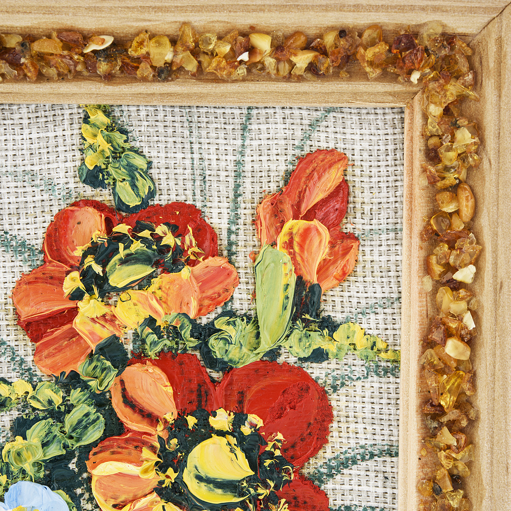 Панно в янтарной раме «Букет цветов» 12,5х16,5 см - интернет магазин Русь Велика я фото 2