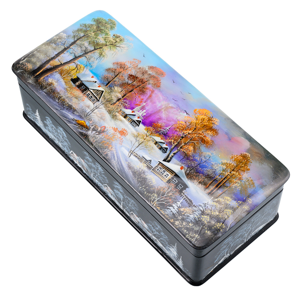 Шкатулка с художественной росписью «Зима в деревне» - интернет магазин Русь Велика я фото 1