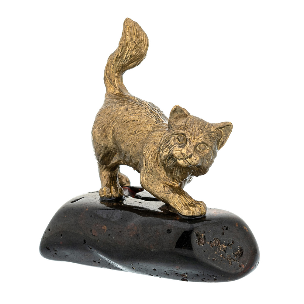 Статуэтка с янтарем «Кот охотник» - интернет магазин Русь Велика я фото 1