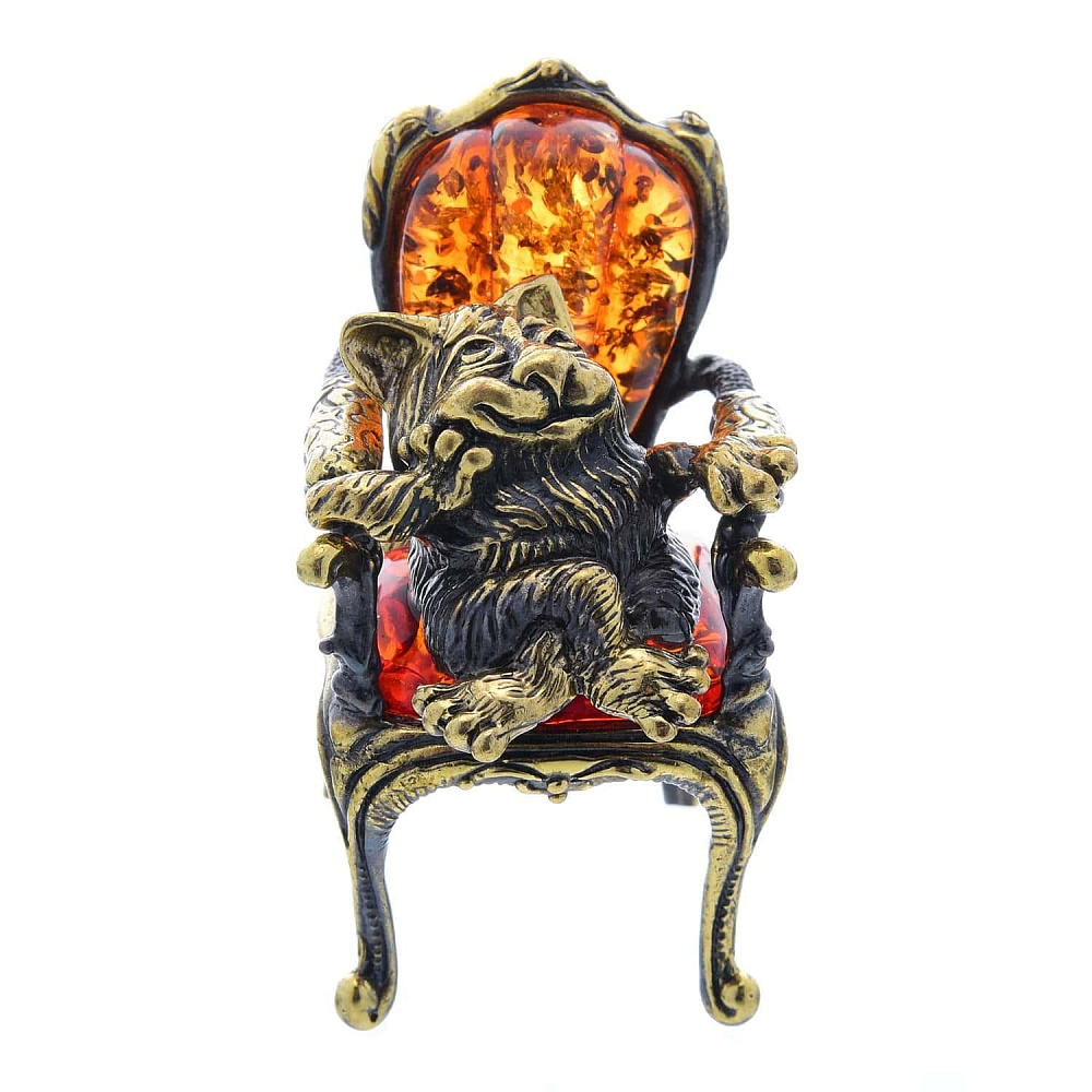 Статуэтка с янтарем «Кот в кресле» - интернет магазин Русь Велика я фото 1