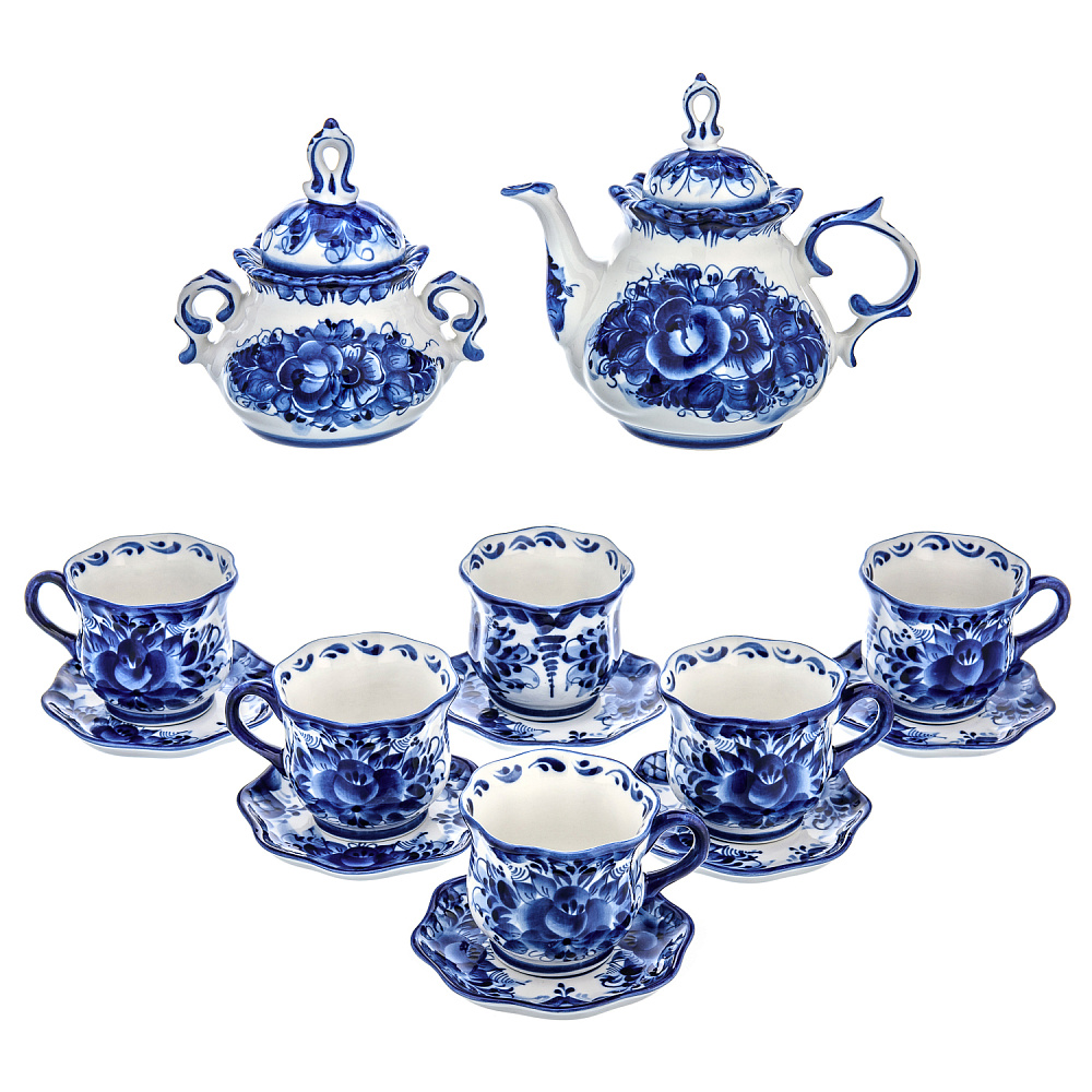 Самовар фарфоровый 3,5 л с сервизом «Петух». Гжель - интернет магазин Русь Велика я фото 5