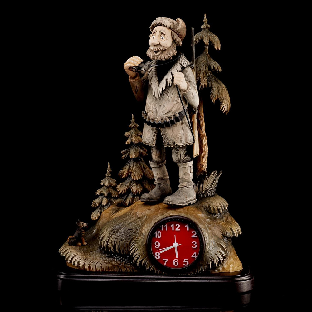 Резьба по дереву часы «Охотник» - интернет магазин Русь Велика я 