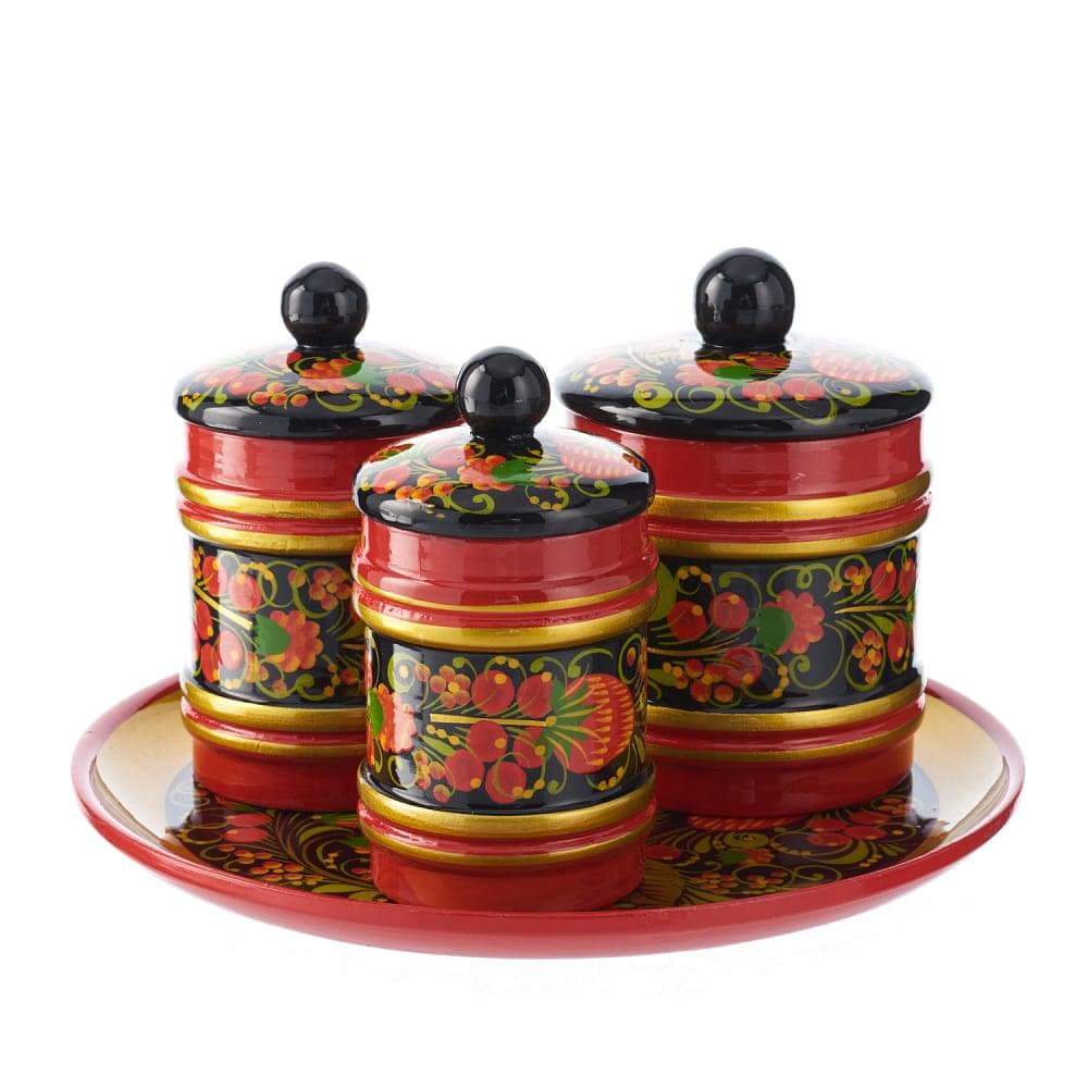 Деревянный набор для специй «Русь». Хохлома - интернет магазин Русь Велика я 