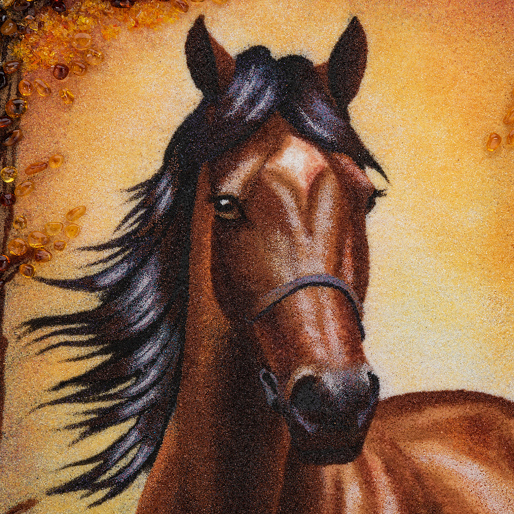 Картина янтарная «Конь в рассветном лесу» 60x40 см - интернет магазин Русь Велика я фото 1