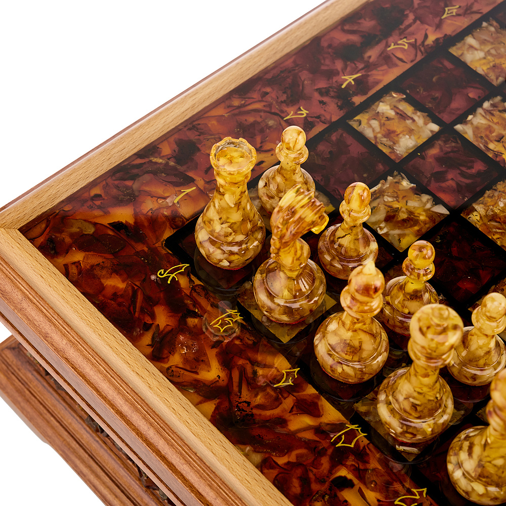 Шахматы с инкрустацией и фигурами из янтаря 37х37 см - интернет магазин Русь Велика я фото 13