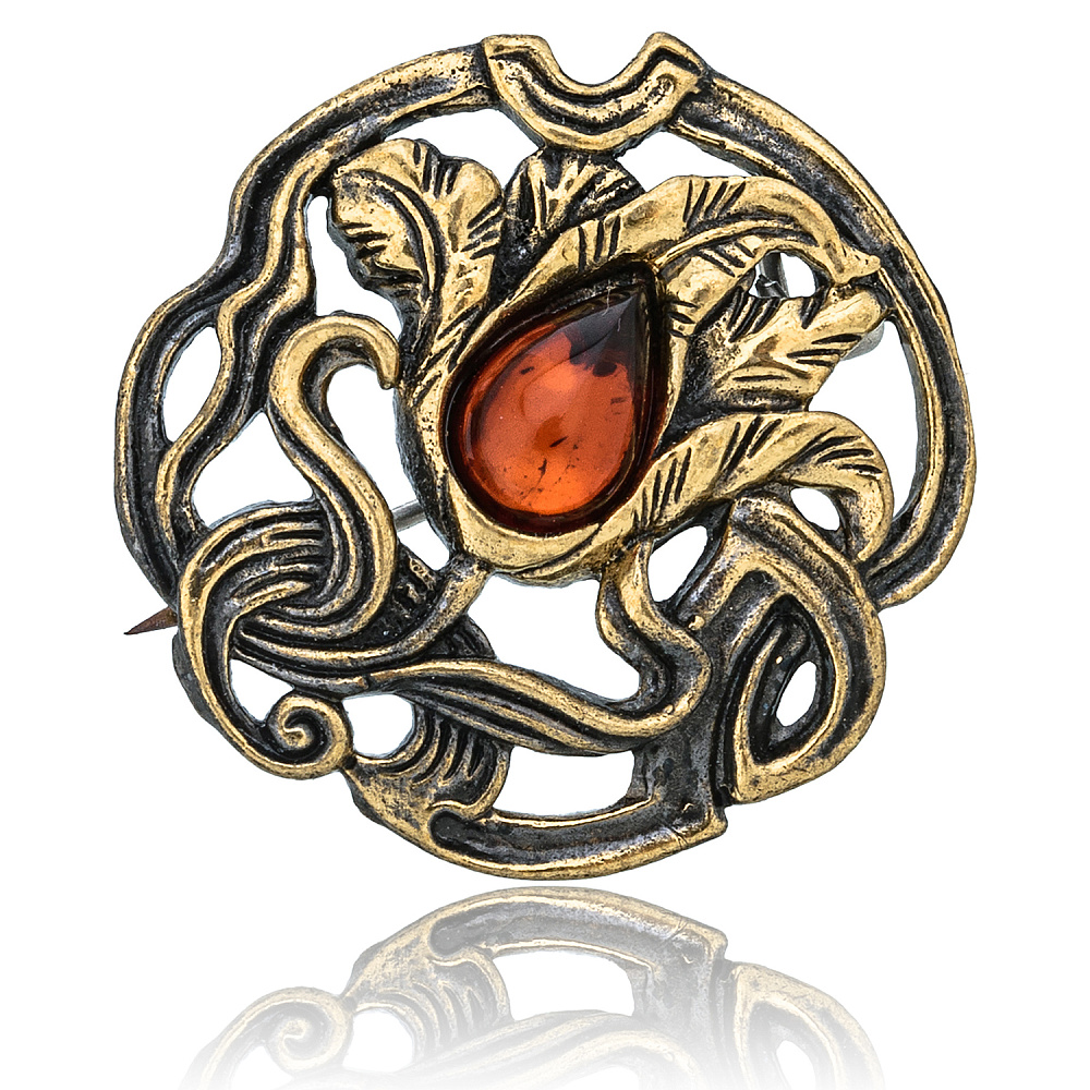 Брошь с янтарной вставкой «Узор капля» - интернет магазин Русь Велика я 