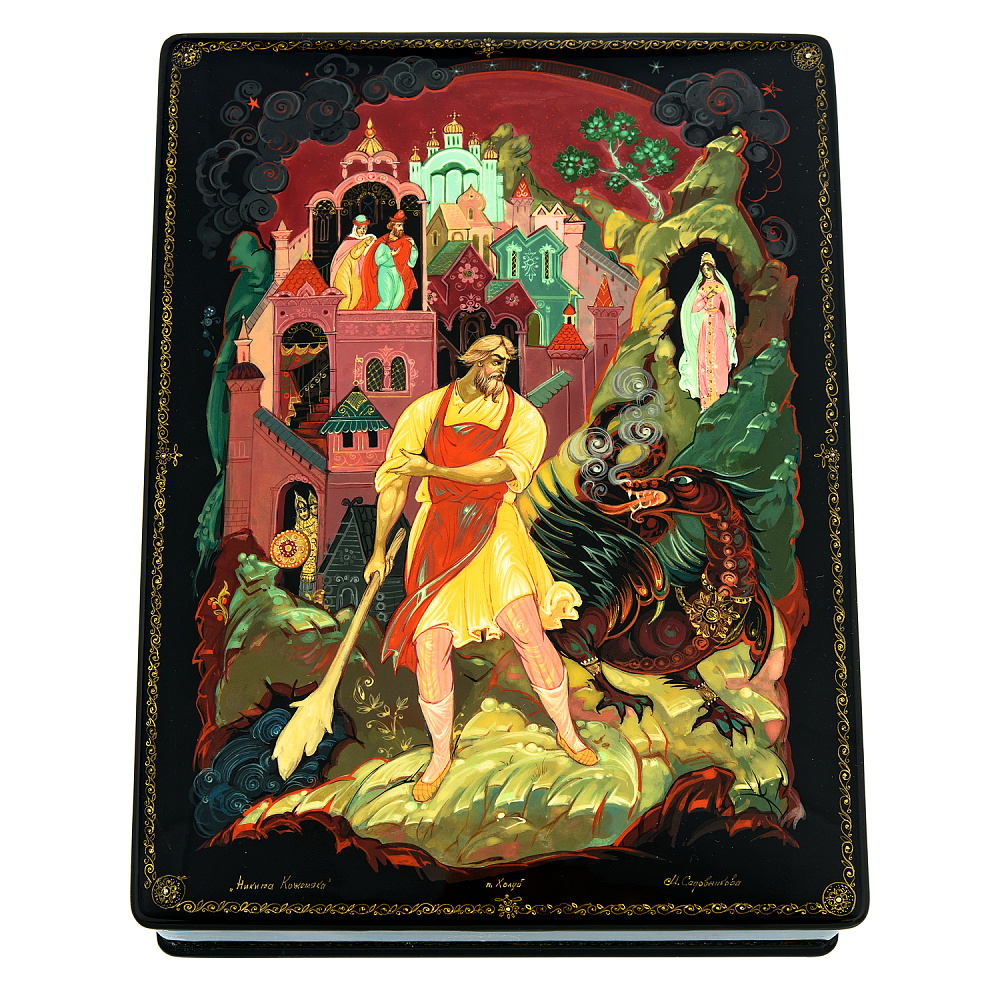 Шкатулка с художественной росписью «Никита Кожемяка» - интернет магазин Русь Велика я 